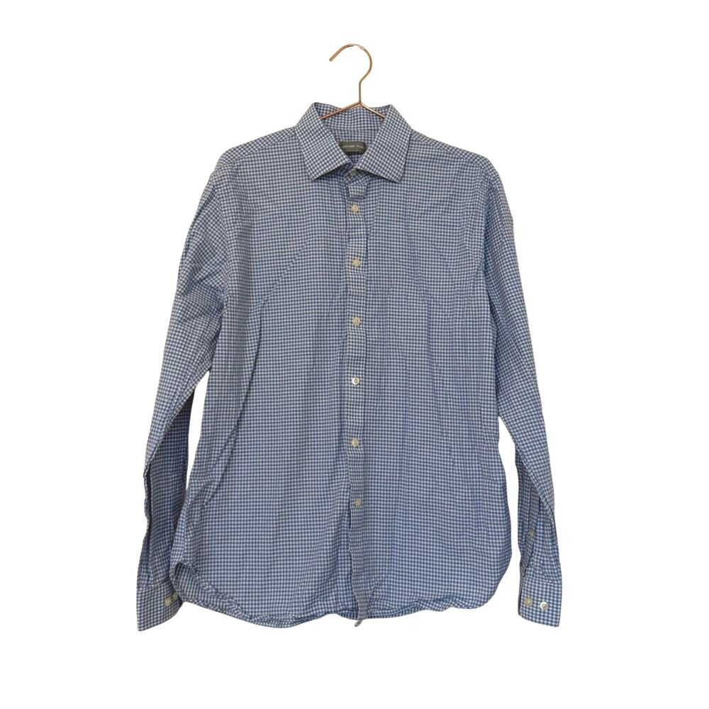 Michael Kors Blue Gingham Button Down Shirt slim fit